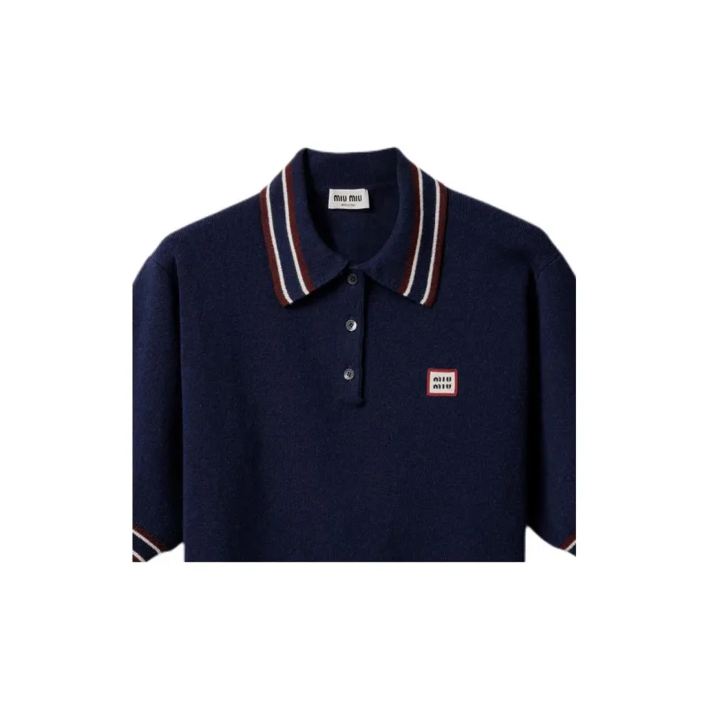 MIU MIU Wool And Cashmere Polo Sweater Navy-5