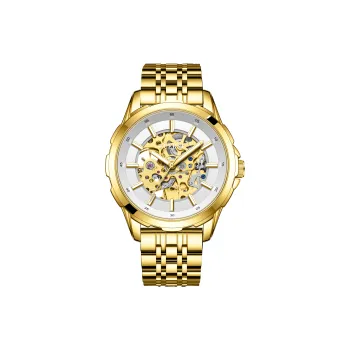 KUERST Automatic Mechanical Movement Steel Strap Watch Men's Watches Gold Dial