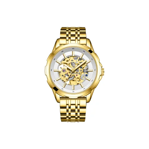 KUERST Automatic Mechanical Movement Steel Strap Watch Men's Watches Gold Dial