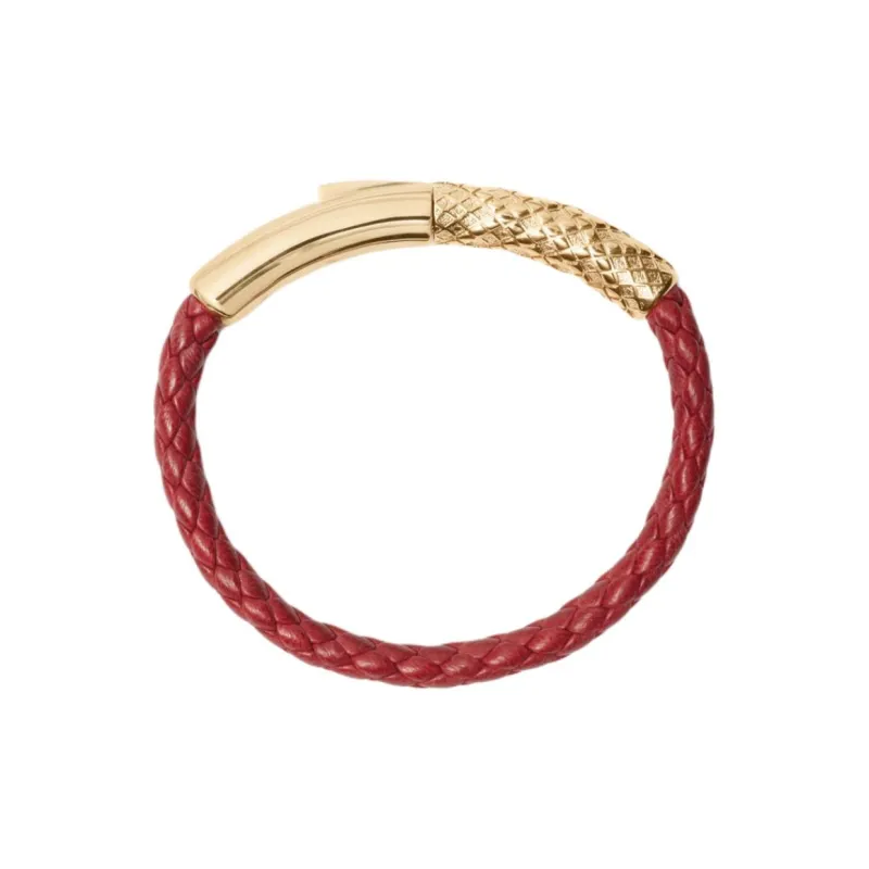 Burberry Leather Brass Bracelets Unisex Red-0