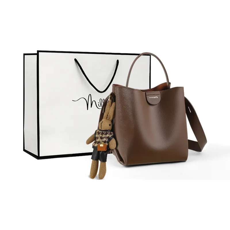 MILLIE'S Cow Leather Handbag Bucket Bag Regular Women's Tea Brown/Coffee Brown-5