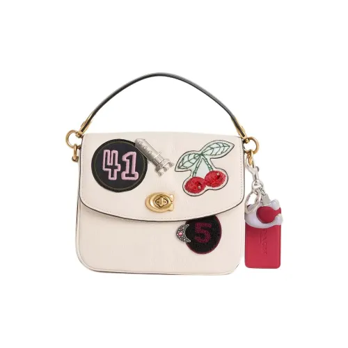 COACH Polished Litchi Grain Leather Shoulder Bag Crossbody Bag Handbag Small Size Women's Brass With White Jade Inlay
