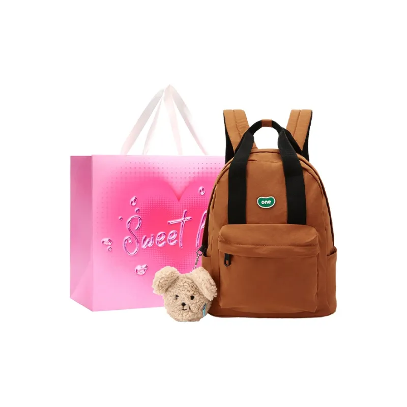 ONE TIME Nylon Backpack Women's Dragon Fruit/Honey Brown-4