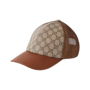 GUCCI Leather Baseball Caps Unisex Dark Brown