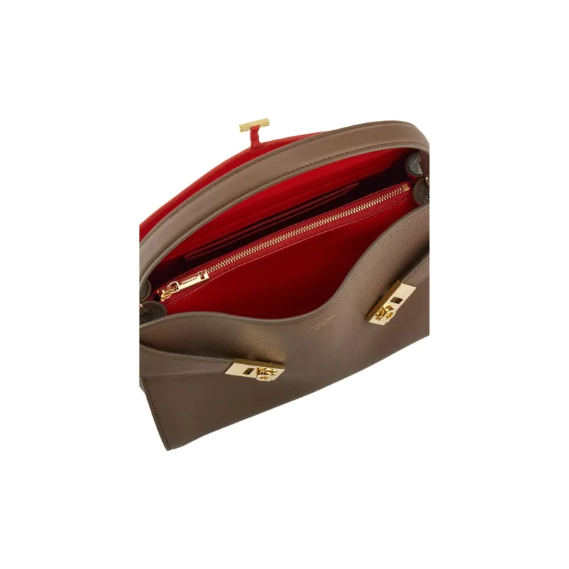 FERRAGAMO Hug Cow Leather Portable Crossbody Bag Shoulder Bag Small Size Women's Earth Tone-5