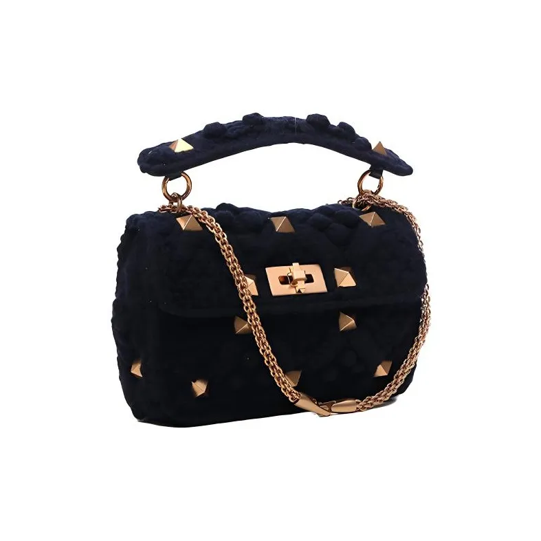 Valentino Rockstud Sheepskin Shoulder Bag Crossbody Bag Women's Blue-1