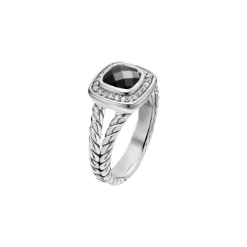 David Yurman Sterling Silver Petite Albion Onyx And Diamond Ring 7mm