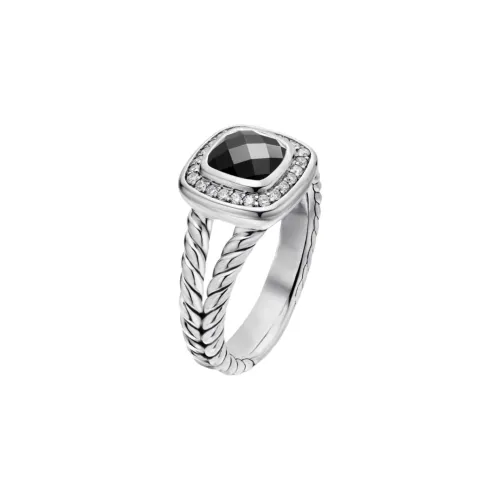 David Yurman Sterling Silver Petite Albion Onyx And Diamond Ring 7mm