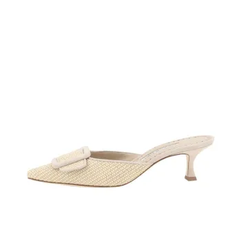 MANOLO BLAHNIK Maysalebi Closed Toe Slippers 5cm Women's Beige
