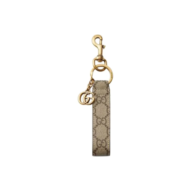 GUCCI Canvas Keychains Unisex Beige/Dark Brown-0