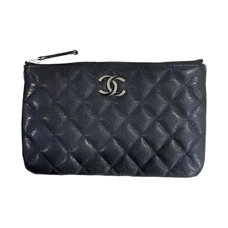 CHANEL Cow Leather Clutch Evening Bag Coin Purse Wallet Unisex Black-0