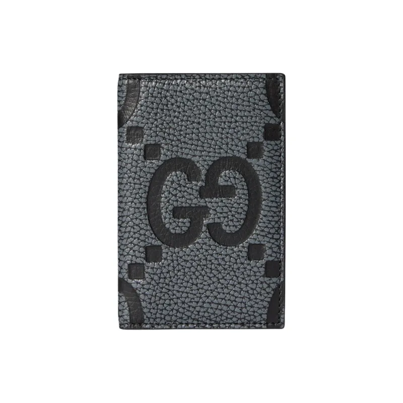 GUCCI Grained Leather Card Holder Large Size Men's Dark Gray & Black-0
