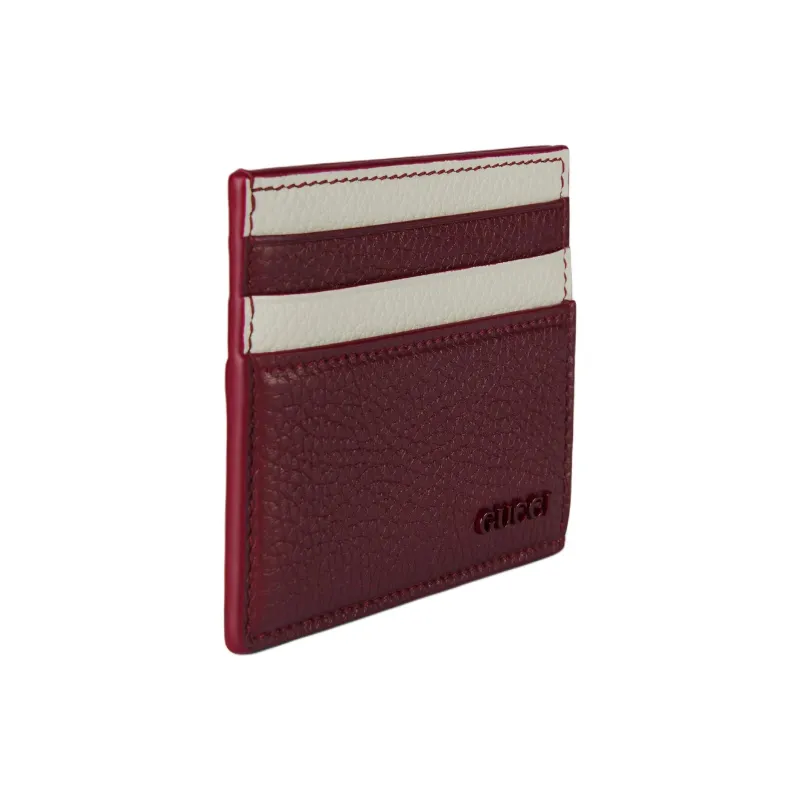GUCCI Leather Card Holder Men's Red With Ivory-1