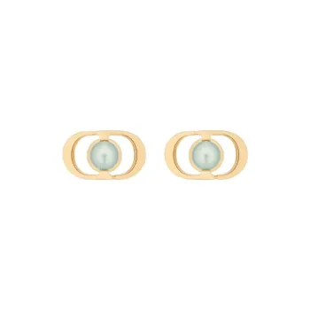 DIOR Metal Resin Bead Earrings Women's Gold/Green