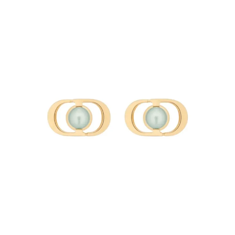 DIOR Metal Resin Bead Earrings Women's Gold/Green-0