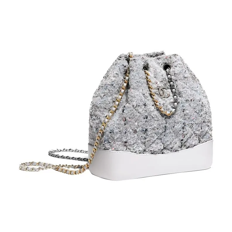 CHANEL Gabrielle Canvas Woven With Leather One Shoulder Crossbody Portable Hobo Bag Backpack Women's Silver Gray-1
