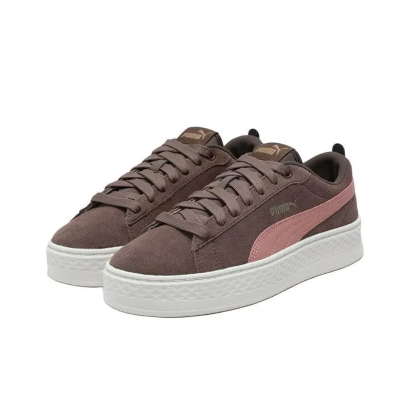 PUMA Smash Platform Anti Slip Wear Resistant Low Top Skateboard Shoes Women's Brown Pink-2