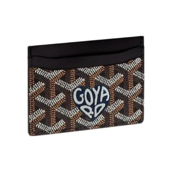 GOYARD Saint-Sulpice Canvas With Leather Dog's Teeth Card Clip Card Holder Unisex Black Spells Dark Blue Small Hearts