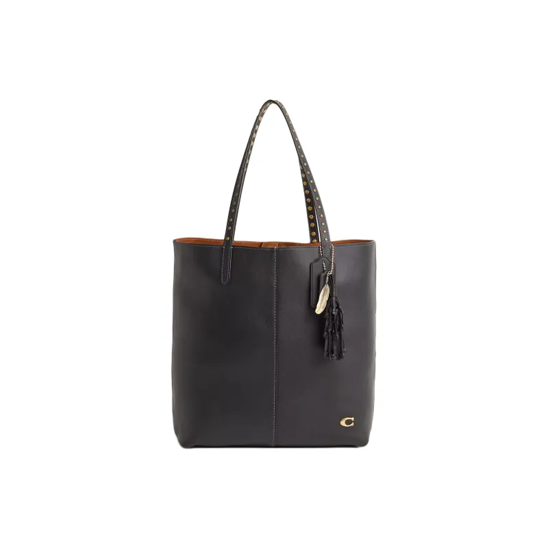 COACH Double-Sided Grained Leather Tote Bag Shopping Bag Shoulder Bags Large Size Women's Black-0