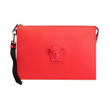 VERSACE Leather Clutch Women's Red