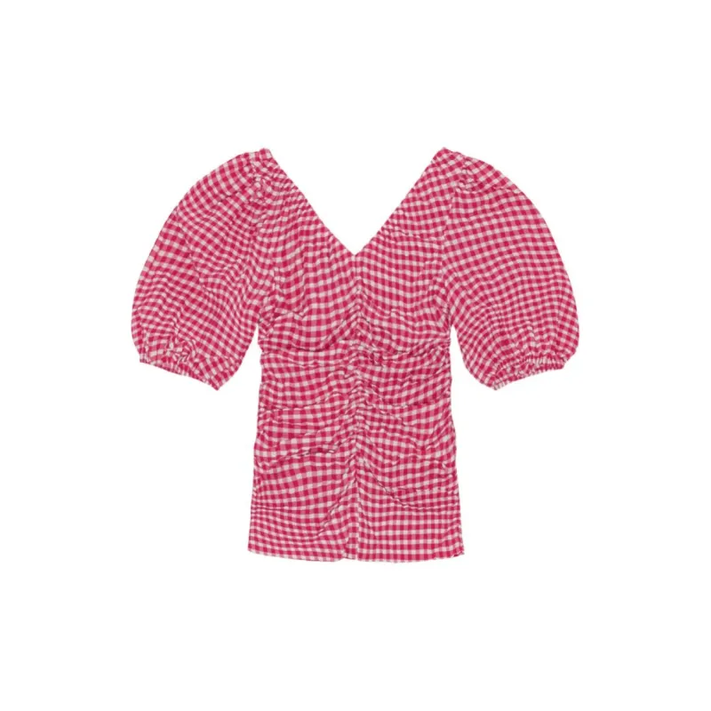 GANNI Check print V neck Blouse-1