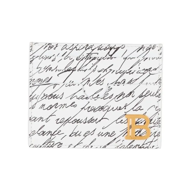 BALMAIN B-BUZZ Calfskin Card Holder Women's White & Black-0