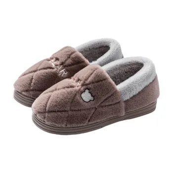 Foot Recreation Winter Solid Color Bear Comfortable Slip on Warm Suede Cotton Slippers Men's