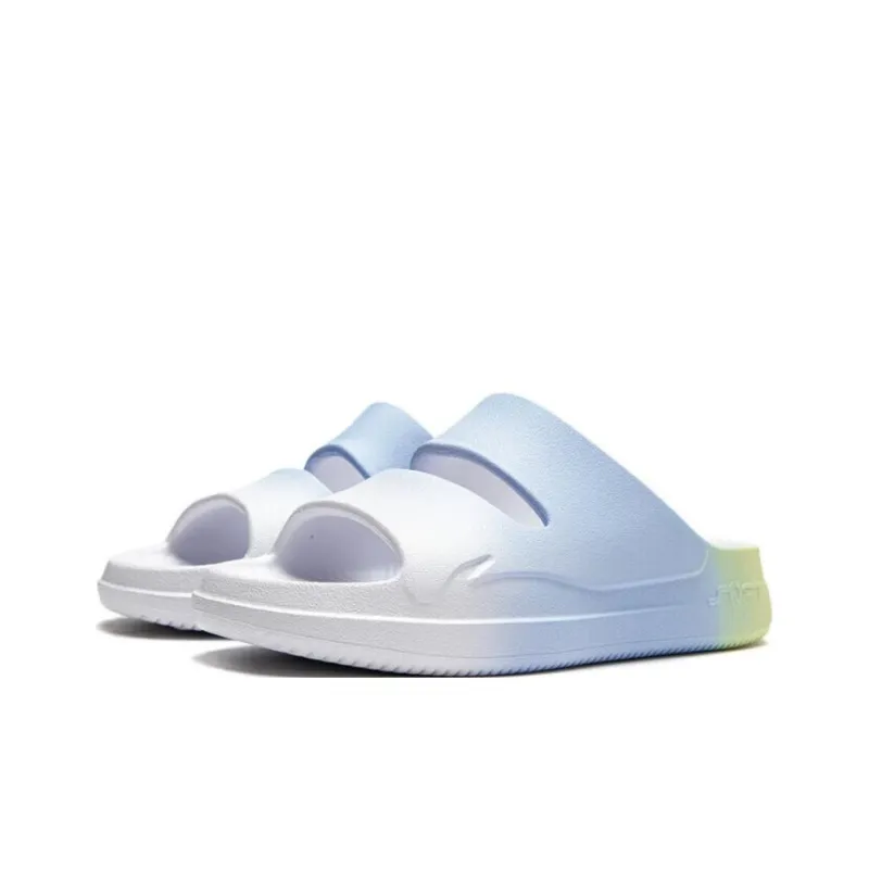 LiNing Soft Clap Slip Resistant Slide Slippers Unisex White Blue-2
