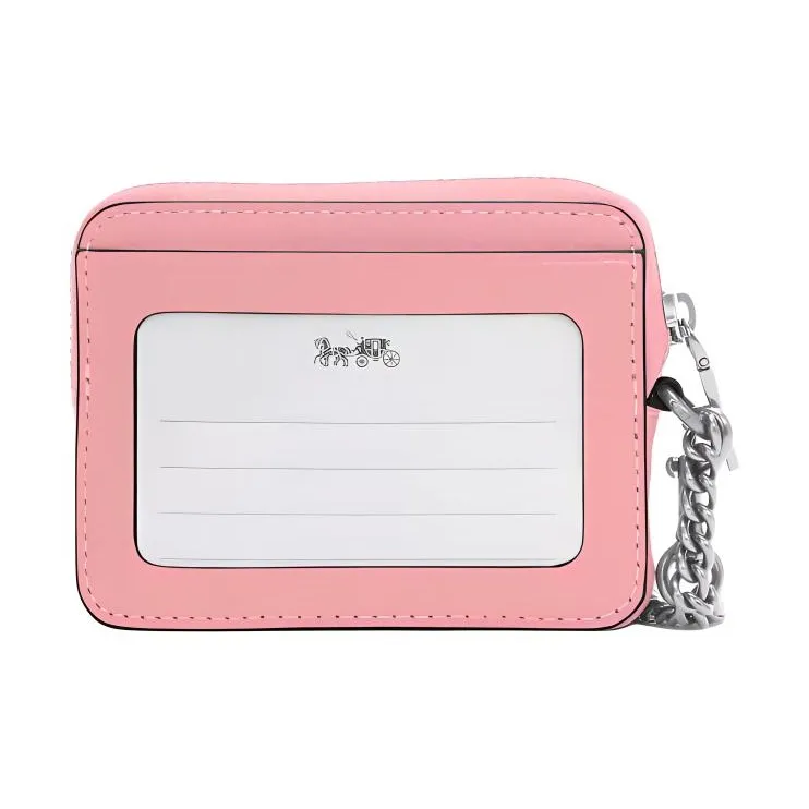 COACH Card Case Pebbled Leather Card Holder Mini Women's Silver & Blossom Pink-1