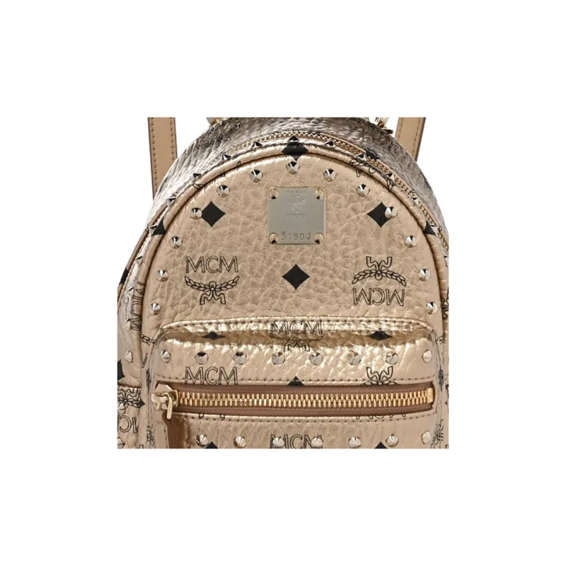 MCM Coated Canvas Backpack Extra Mini Women's Champagne Gold-3