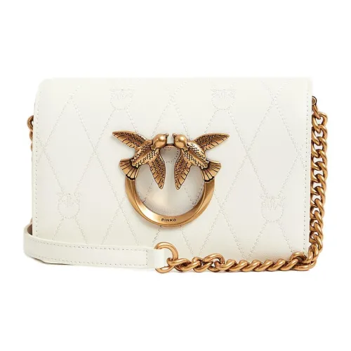 PINKO Click Series Cow Leather Swift Bag Shoulder Bag Crossbody Bag Small Size Women's White