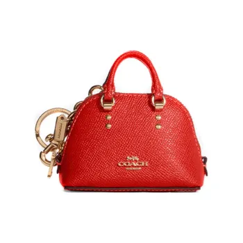 COACH Cross Grain Leather Coin Purse Charm Bag Accessory Mini Women's Miami Red