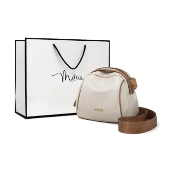 MILLIE'S Cow Leather With Synthetic Leather Shoulder Bag, Crossbody Bag, Dome Bag Regular Women's Ecru