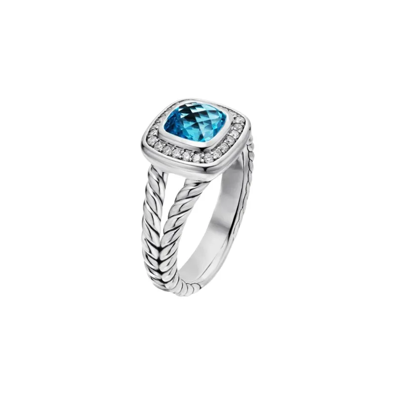 David Yurman Sterling Silver Petite Albion Topaz And Diamond Ring 7mm-1
