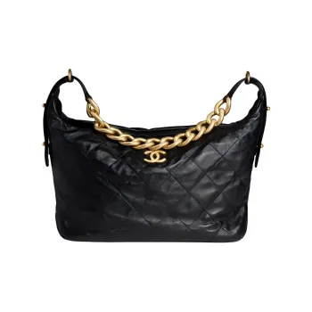 CHANEL Leather Dumpling Bag Shoulder Bag Crossbody Bag Large Size Women's Black