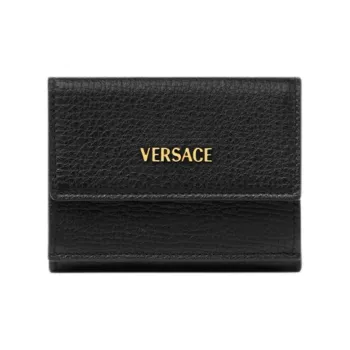 VERSACE Cow Leather Wallet Men's Black & Gold