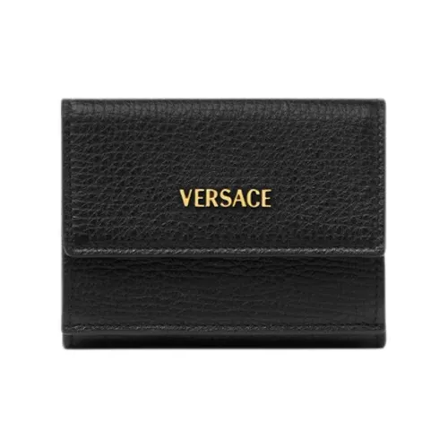 VERSACE Cow Leather Wallet Men's Black & Gold