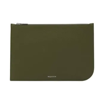 Alexander McQueen Sling Calfskin Clutch Large Size Men's Army Green