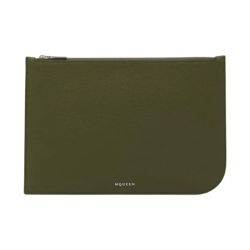Alexander McQueen Sling Calfskin Clutch Large Size Men's Army Green-0