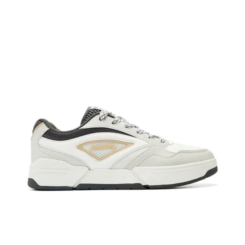 QIAODAN Non slip Lightweight Low Top Skateboard Shoes Men's White Gray Beige-1