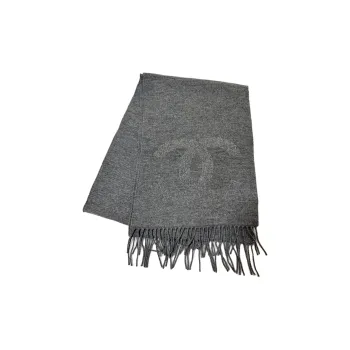 CHANEL Sheep Wool Knit Scarves Unisex Gray