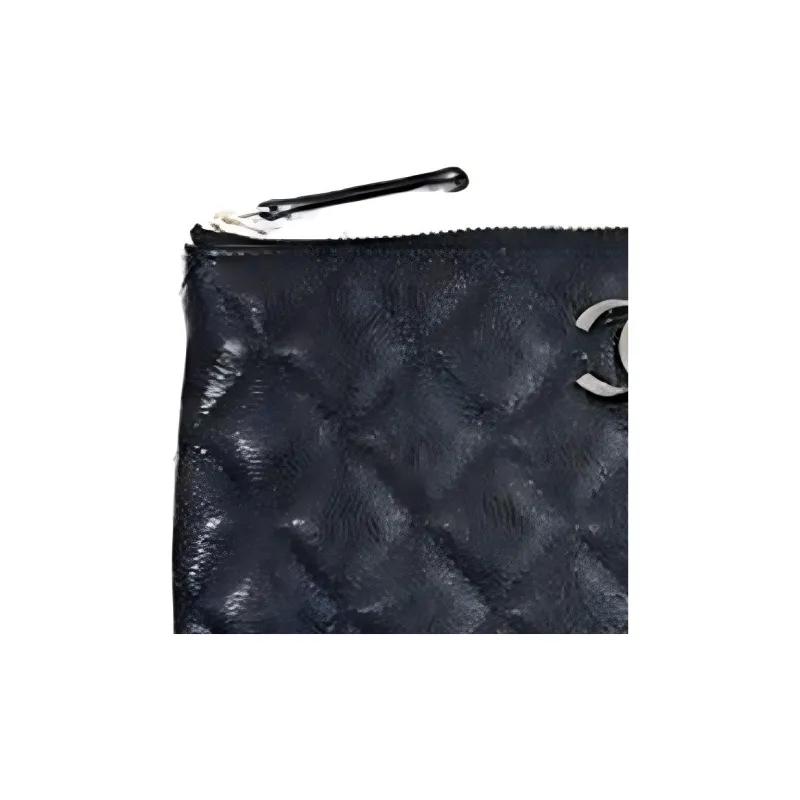 CHANEL Cow Leather Clutch Evening Bag Coin Purse Wallet Unisex Black-1