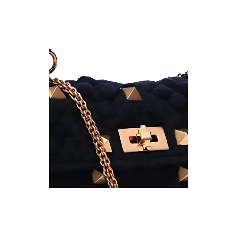 Valentino Rockstud Sheepskin Shoulder Bag Crossbody Bag Women's Blue-4
