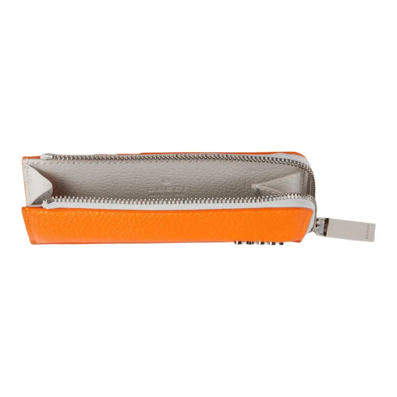 GUCCI Leather Coin Purse Men's Orange & White-3