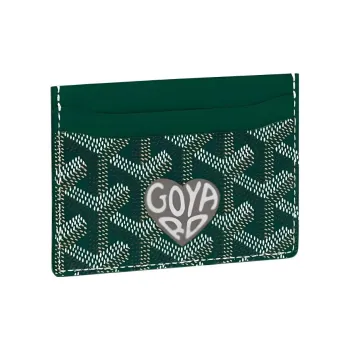 GOYARD Saint-Sulpice Canvas With Leather Dog's Teeth Card Clip Card Holder Unisex Green And Gray Small Heart