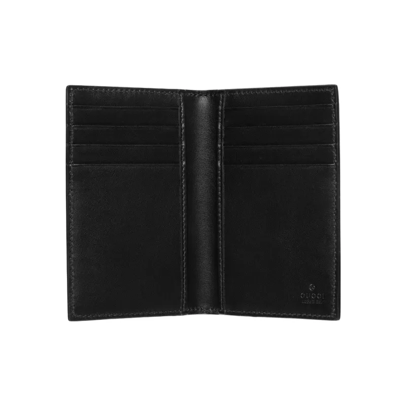 GUCCI Grained Leather Card Holder Large Size Men's Dark Gray & Black-3