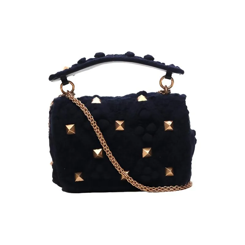 Valentino Rockstud Sheepskin Shoulder Bag Crossbody Bag Women's Blue-2