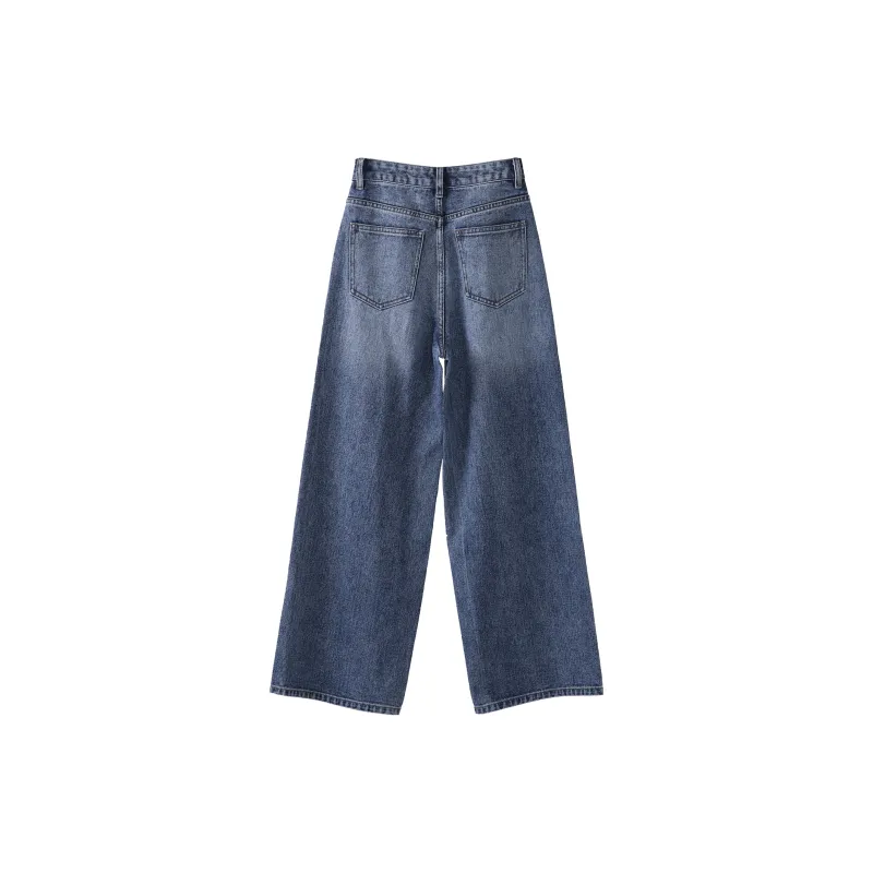 Fstudio Korean Style Winter/Spring Women's High Rise Straight Fit Casual Pants Women's Blue-1