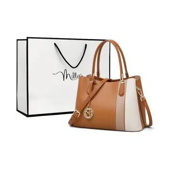 MILLIE'S Cow Leather Patchwork Synthetic Leather Shoulder Bag Crossbody Bag Handbag Tote Mom Bag Regular Women's Brown