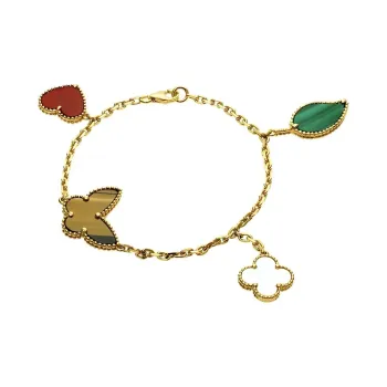 Van Cleef & Arpels 18K Gold Four Pattern Bracelet Women's Multicolor